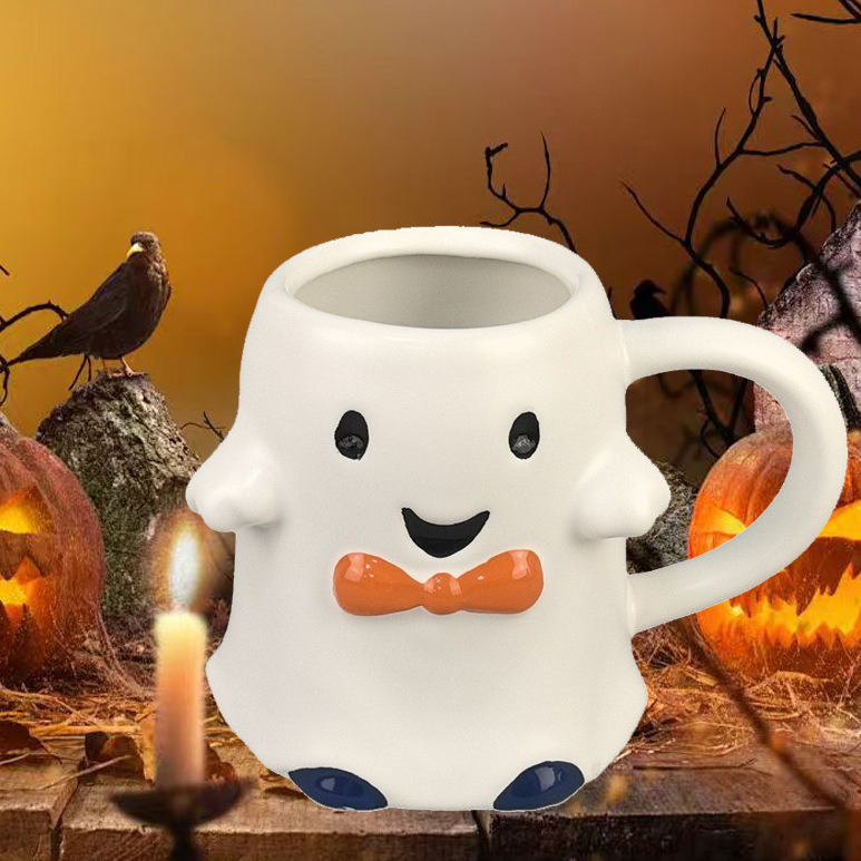 Tazas de Halloween, elfos de la cola del demonio, lazos creativos, tazas fantasmas, tazas de dulces fantasmas pintadas de cerámica