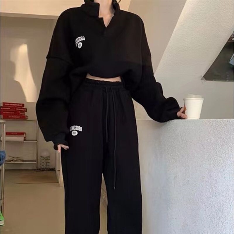 卫衣卫裤套装女2025年秋冬新款加绒炸街时尚休闲跑步运动服两件套|undefined