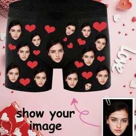 黑色爱心新款欧美跨境DIY人头印花男士内裤pod人头男士平角裤