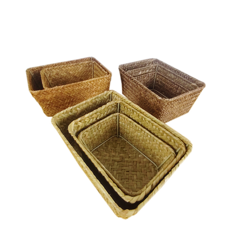 海草収納かご手編み雑物かご長方形短いテーブル整理かごオフィス収納かご卸売り