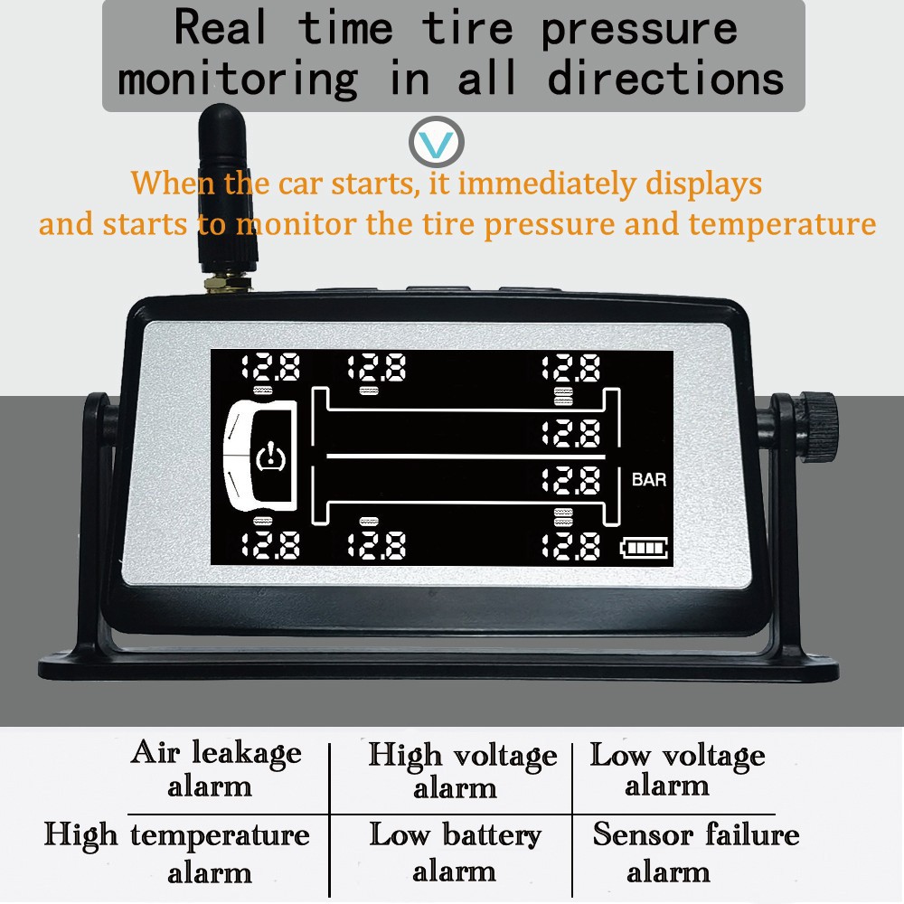 8-wheel heavy truck fire truck tire pressure monitoring system manufacturer high-precision tire pressure detector solar external