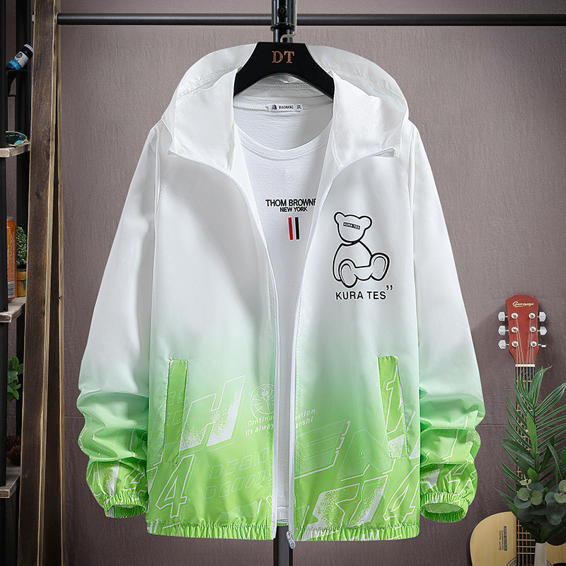 Summery Brand Sun Protection Clothing For Men And Women,Skin Clothing For Couples,Fashionable Gradient Hooded Cartoon Print Tops And Jackets