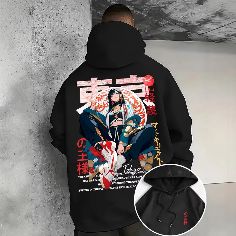Men's Fashion Printed Hoodie Sweatshirt with "King" Print, Drawstring Kangaroo Pocket, Front and Back Print