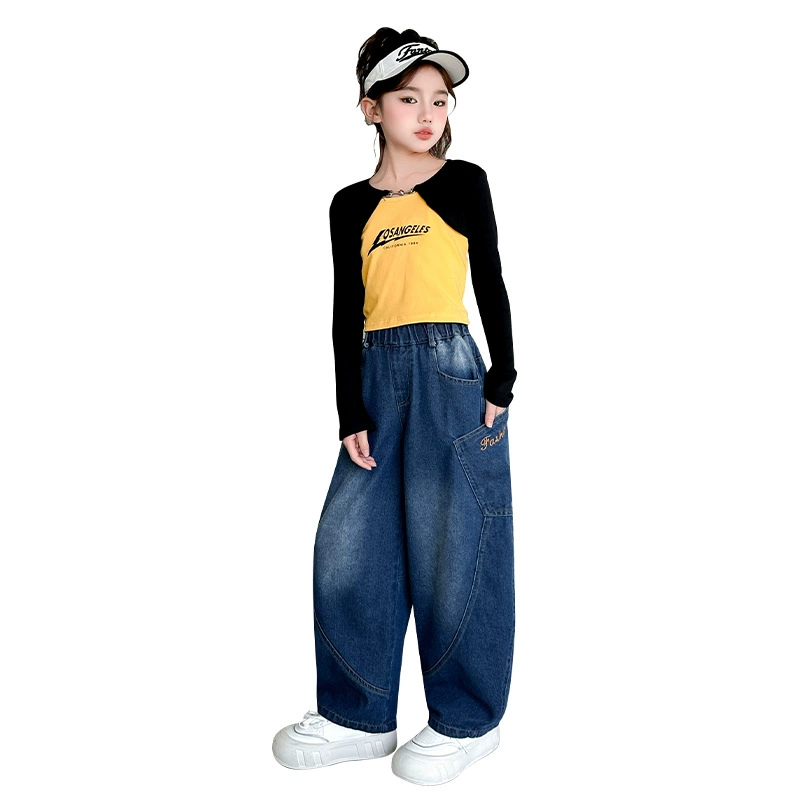 Джинсы демисезонные для детей, для подростков, детская одежда, oversize