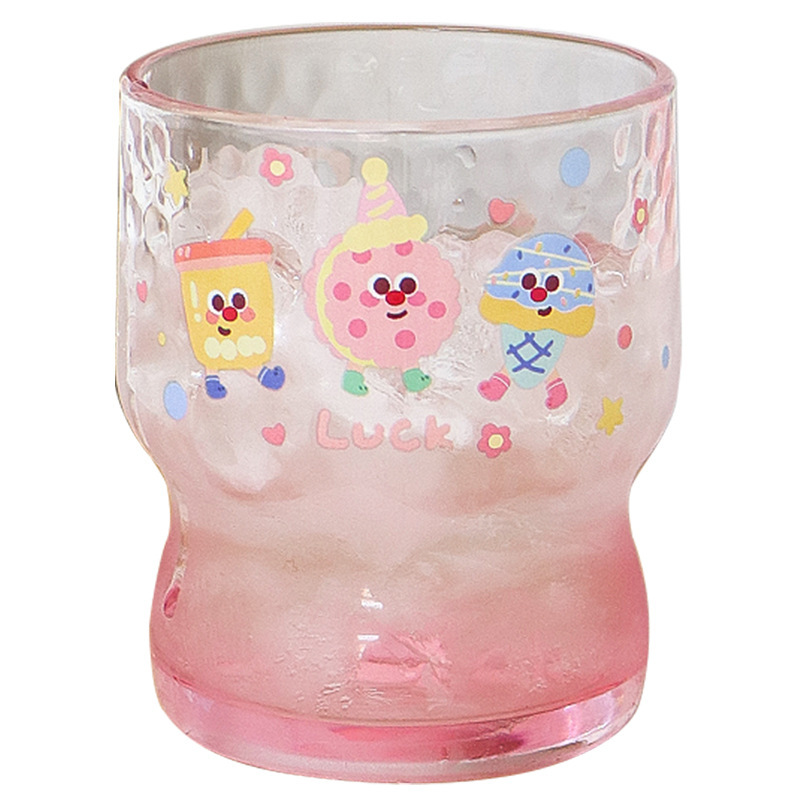 かわいい漫画グラデーションピンクハンマーグラス家庭用高颜値ジュース飲料カップ子供プレゼント卸売り|undefined