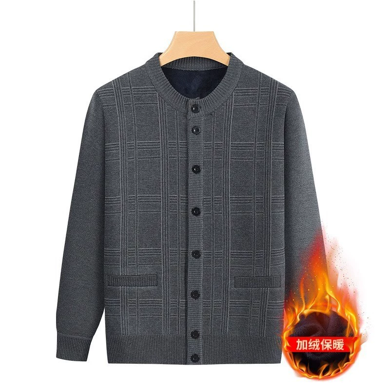 Source Factory осенне-зимний вязаный кардиган для мужчин среднего и пожилого возраста, утолщенный свитер для папы на флисовой подкладке, теплая зимняя одежда для дедушки