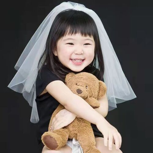 New children's veil princess mother-daughter parent-child internet celebrity photo props hippocampus baby birthday first year headdress white