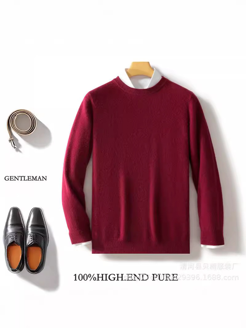 2024 가을과 겨울 새로운 순수 울 스웨터 남성 둥근 목 단색 기본 스웨터 비즈니스 캐주얼 플러스 사이즈 니트 캐시미어 YN