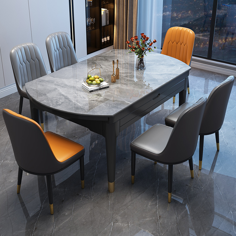 Mesa de Comedor Redonda Extensible de Tablero de Roca, Plegable y Ajustable, para Comedor image 3