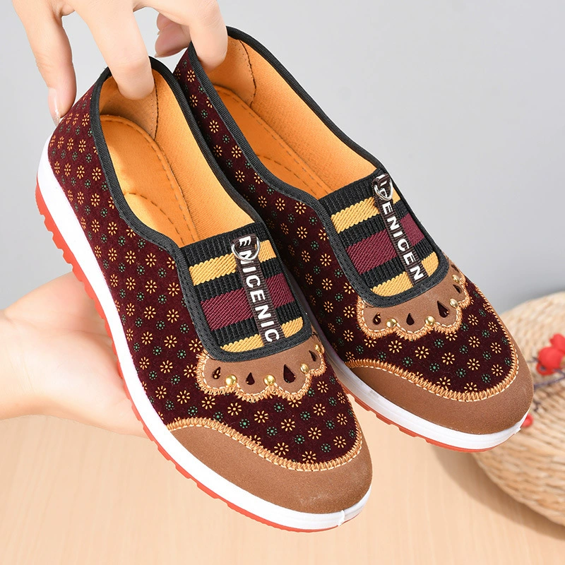 2025 Весна и Осень Удобная повседневная старая пекинская тканая обувь женская мода дикая мама обувь мягкая подошва мягкая бабушка обувь пожилая обувь