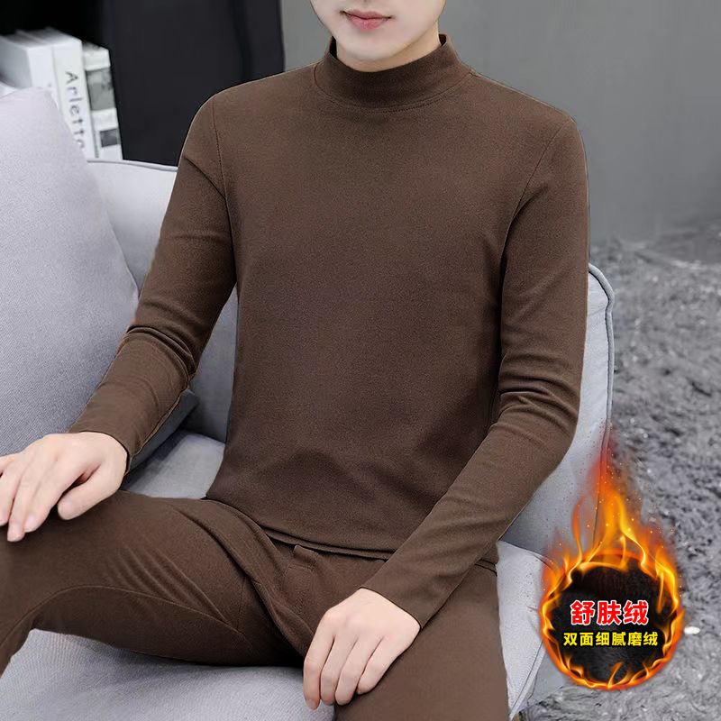 Paquete de terciopelo de piel más pantalones de terciopelo de otoño de doble cara de terciopelo de otoño y invierno de 2025 hombres de cintura alta temperatura constante de manga larga cálida interior