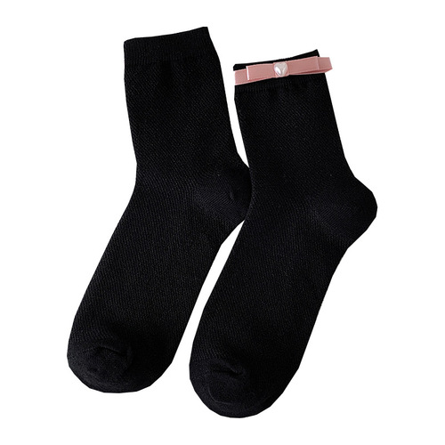 French style small fragrant pearl one-word bow socks for women summer thin ballet style girl white jk pile socks