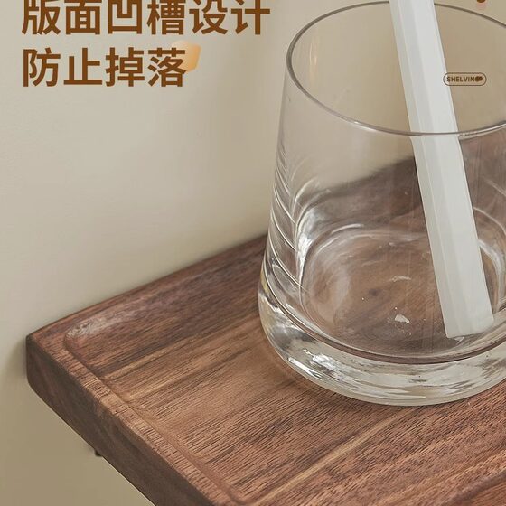 Walnut Storage Rack New Chinese Style Light Luxury Bathroom Solid Wood Board Laminated Wall Hanging Storage Toilet Board
