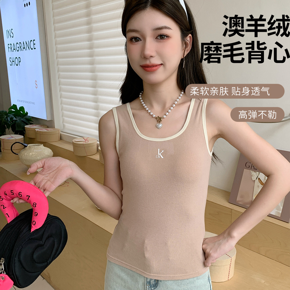 여성을 위한 새로운 가을 겨울 스퀘어 칼라 보온 조끼, 내부에 작은 슬링이 있는 패셔너블하고 심플한 호주산 캐시미어 부드럽고 피부 친화적인 바닥