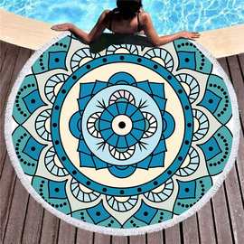 圆形沙滩巾细纤维吸水便携速干数码印花加大加厚浴巾流苏外贸批发