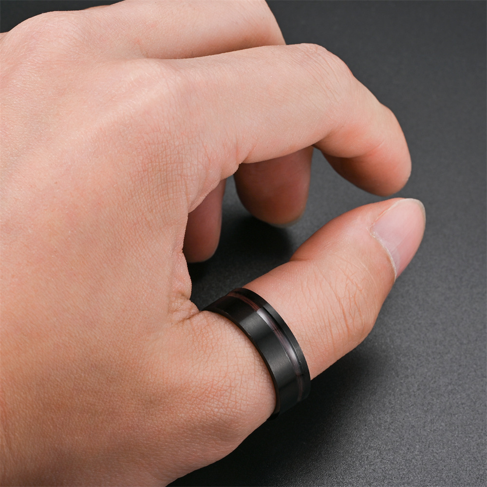 Enamel Design Simple Style Round Stainless Steel Enamel Men's Rings