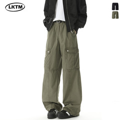 LKTMメンズ # アメリカンレトロ大ポケットストレート工装パンツ男女hiphopデザイン感ゆるいカジュアルパンツ