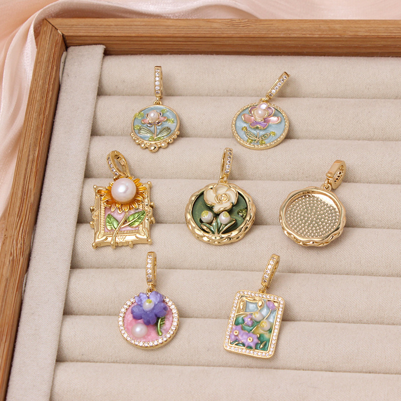 6g Weight Pendant Jewelry Making Type DIY Ornament Accessories Classification 1 Piece Quantity Freshwater Pearl, Copper Material Flower Pattern All Seasons Season Enamel Design Chinoiserie, Classical Style 1 Piece Freshwater Pearl Copper Flower Pendant 1