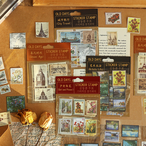 Human Messenger Handbook Retro Stamp Goo Card Sticker Children's Handbook DIY Material Sticker Whole Package Set Wholesale