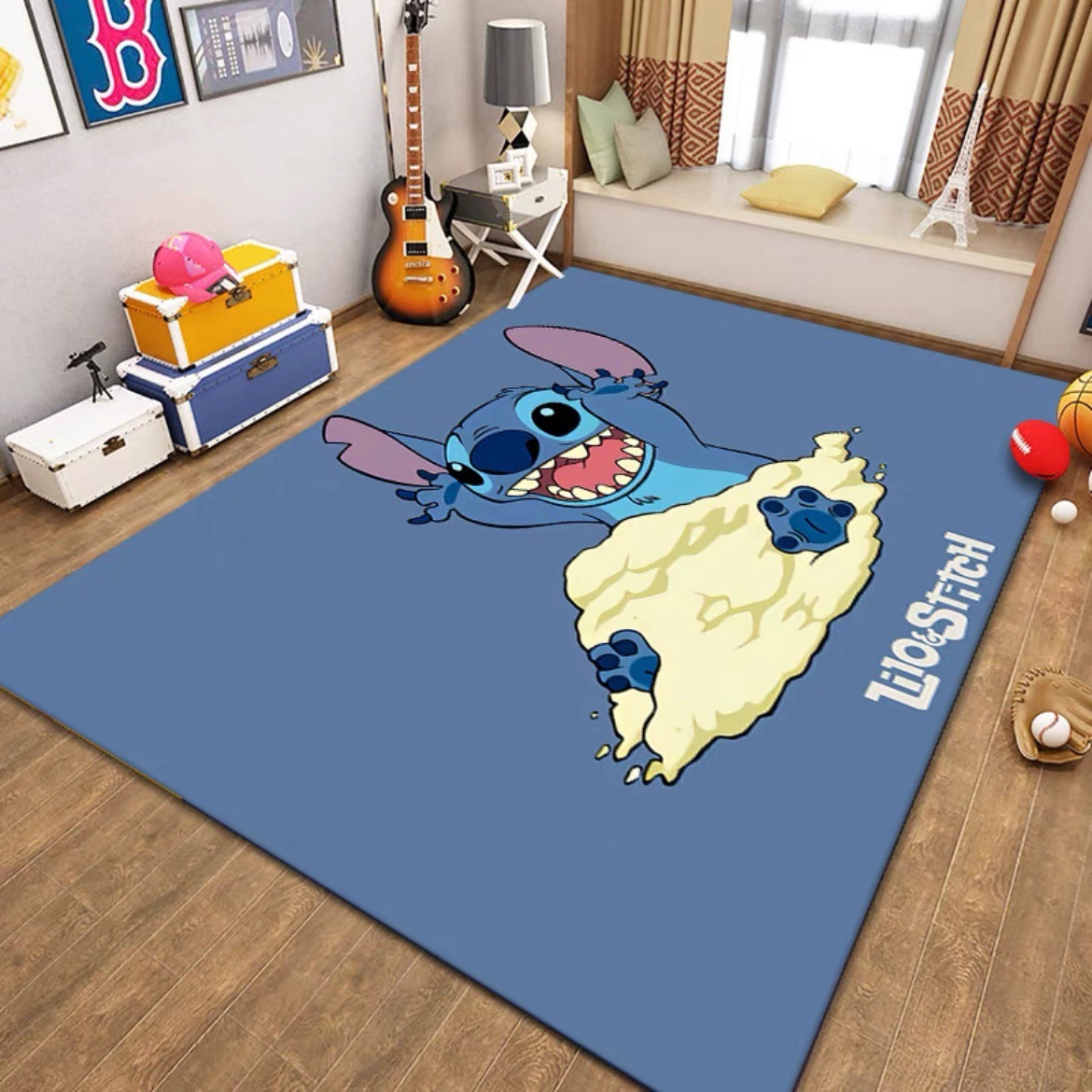 Puntada de dibujos animados sala de estar alfombra hogar sofá mesa de café piso alfombra gran área linda chica corazón Bahía ventana estera en stock