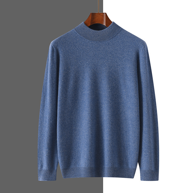 Men's half-turtleneck cashmere sweater, autumn/winter collection, solid color, loose fit, warm, knitted base layer, casual and versatile sweater
