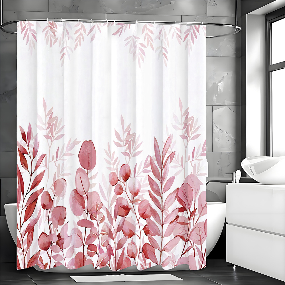 Amazon e-commerce transfronterizo venta transfronterizo cortina de ducha europea y americana diseño minimalista hoja rosa barra de baño necesaria