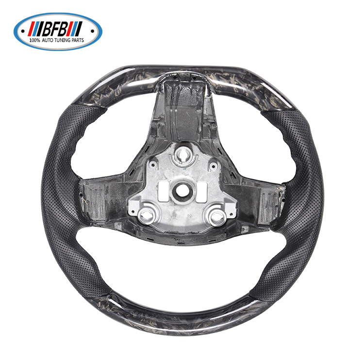 100% Real Carbon Fiber Forged Steering Wheel with Black Perforated Leather and Black Stitching - For Tesla Model Y - Modification