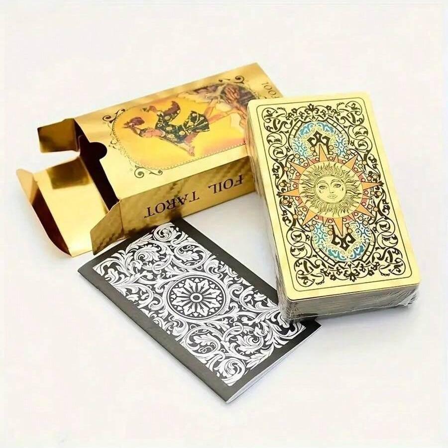 Tarot Cards Gold Foil Waterproof Board Game Set Full Deck_voghion.com