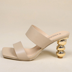 外貿2023夏季新款時尚歐美涼拖高跟鞋一字拖鞋異形葫蘆跟涼鞋大碼