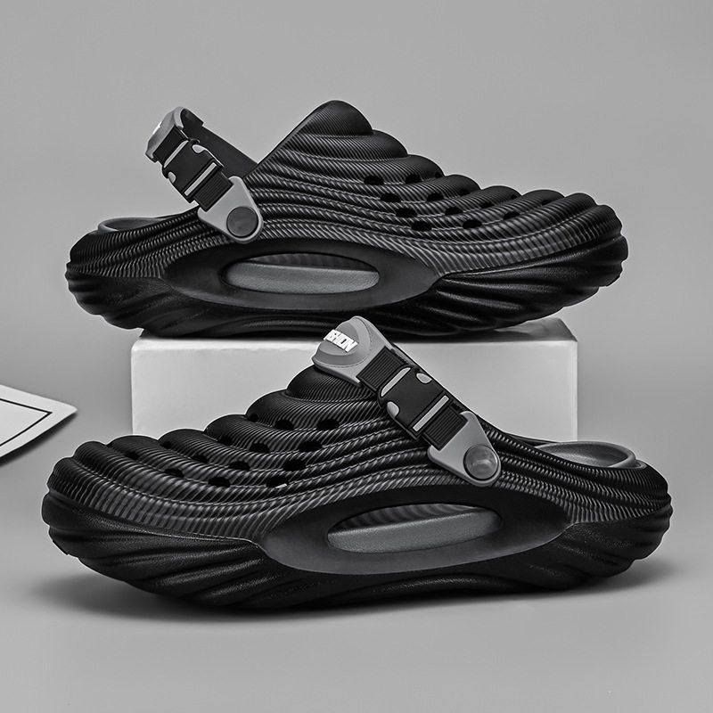 Dép lỗ nam kiểu Crocs mùa hè chống trượt, mũi tròn bảo vệ, đi biển và lái xe — Trắng, màu xanh nhạt, đen