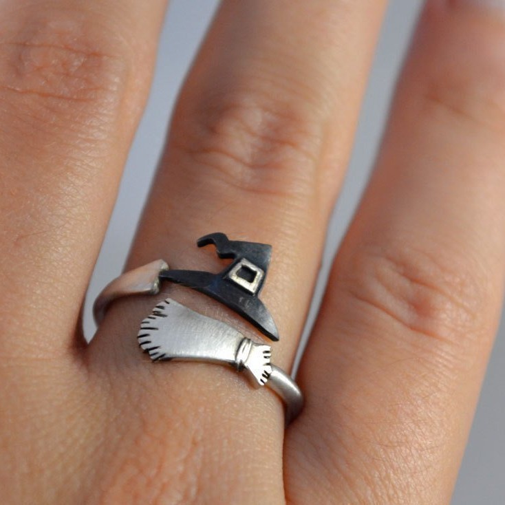 Geometric Witch Hat Open Ring For Women Adjustable Halloween Band_voghion.com