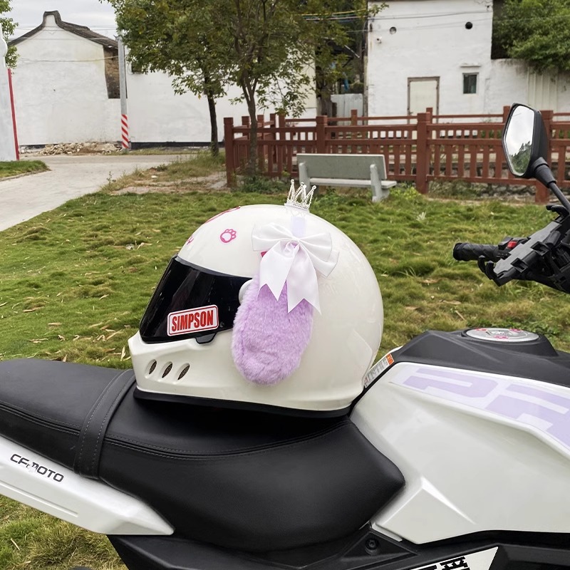 Universal Helmet Accessories Motorcycle Electric Universal White Bowknot Plush Ears (Auto Parts and Accessories) - white-bowknot-purple-big-ear-dog-send-tail-without-crown-without-helmet