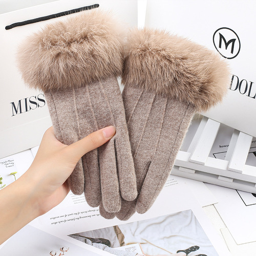 Wool and velvet mouth touch screen gloves for women in autumn and winter, warm and velvet, fashionable riding and windproof wholesale dropshipping