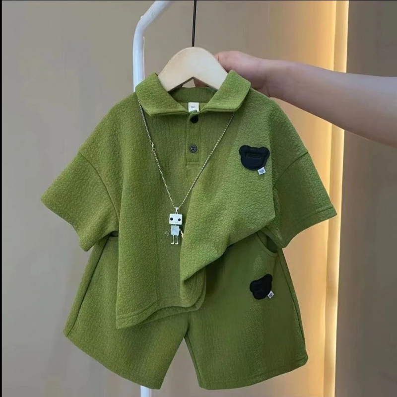 Boys short-sleeved suit 2-year-old baby Korean style polo shirt summer clothes children summer internet celebrity handsome clothes 3