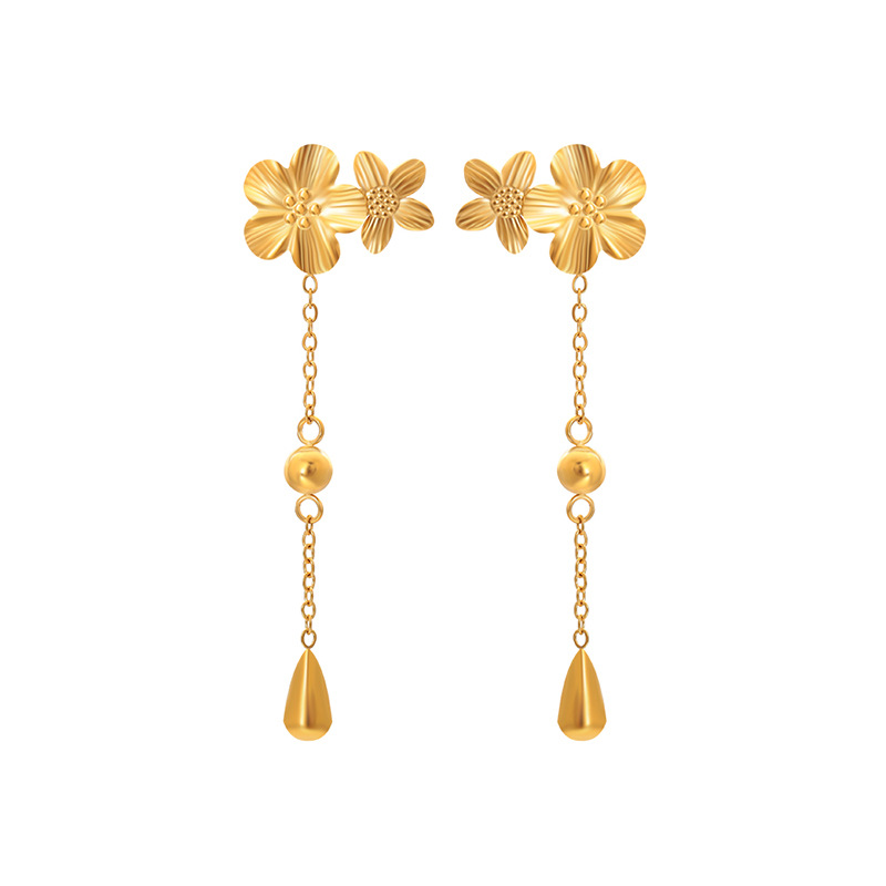 Xuping acero inoxidable 24k color temperamento simple flor bordilla auriculares imitación oro ligero lujo temperamento pendientes al por mayor mujeres