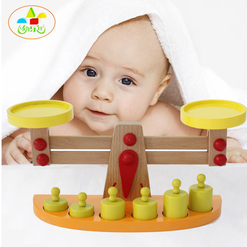 Montessori Balanza De Madera materiales didácticos niños de pesaje juego de equilibrio bebé juguetes de Inteligencia de Educación Temprana