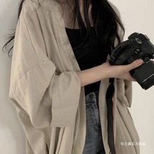 日系苎麻薄款防晒衣女款夏季中长款垂感衬衫外套宽松外穿开衫上衣