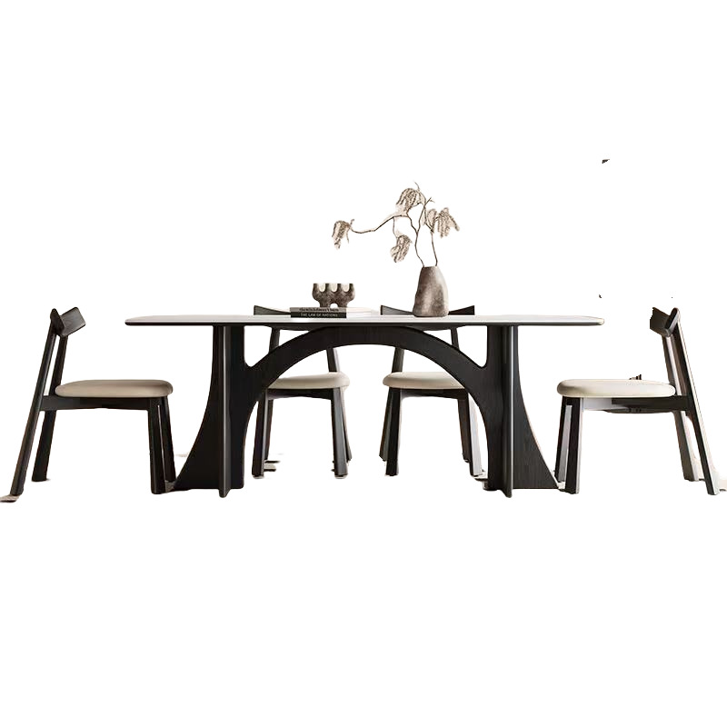 Mesa de comedor y silla de losa de roca de madera maciza retro francesa nueva mesa de comedor de losa de roca doméstica de apartamento pequeño moderno y simple