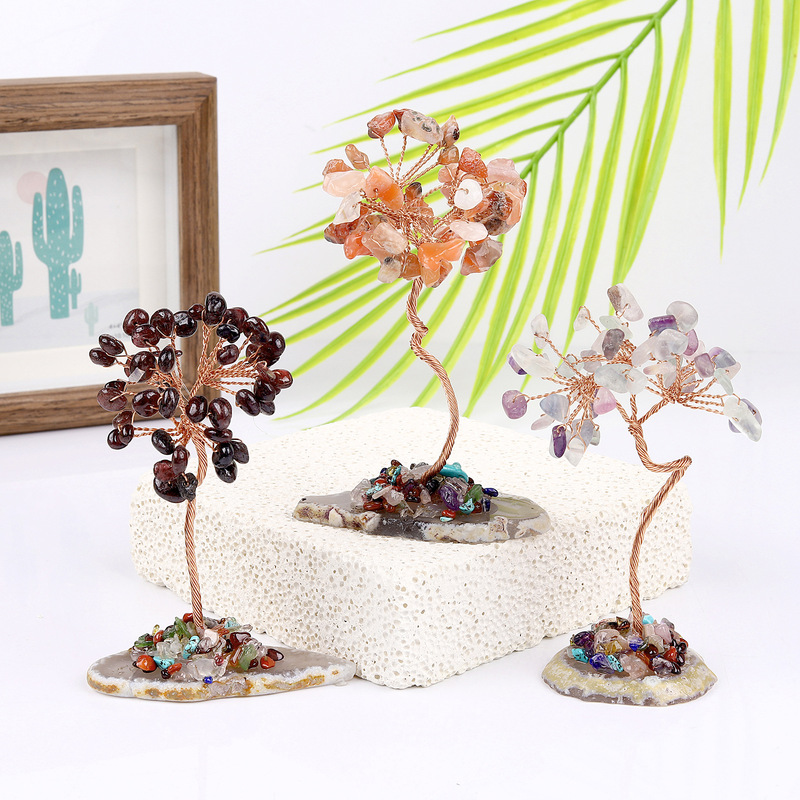 Natural Crystal Gravel Tree, Tree of Life, Money Tree, Raw Stone Decorations, Home Furnishings Wholesale, White Crystal, Pink Crystal