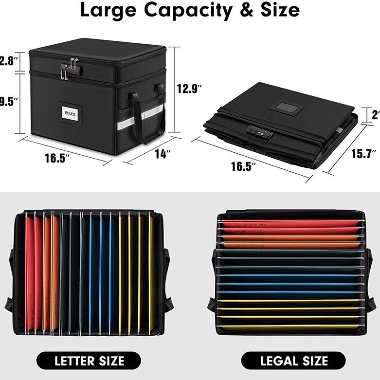 Caja de almacenamiento ignífuga para archivos escolares, doble capa, almacenamiento de datos y documentos importantes, plegable, impermeable, con tapa, Jiesi, stock especial.