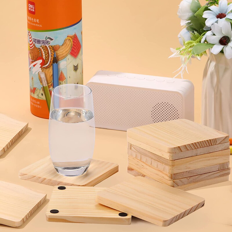 卸売りの木製の四角いお茶のコースターの子供のレストランの家庭用のコップの断熱マットのアイデアの手作りのdiy絵画の木の塊|undefined