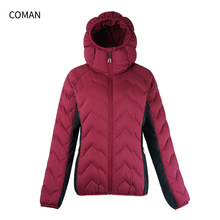 现货2025年轻薄款羽绒服撞色拼接运动户外休闲连帽外贸羽绒服女