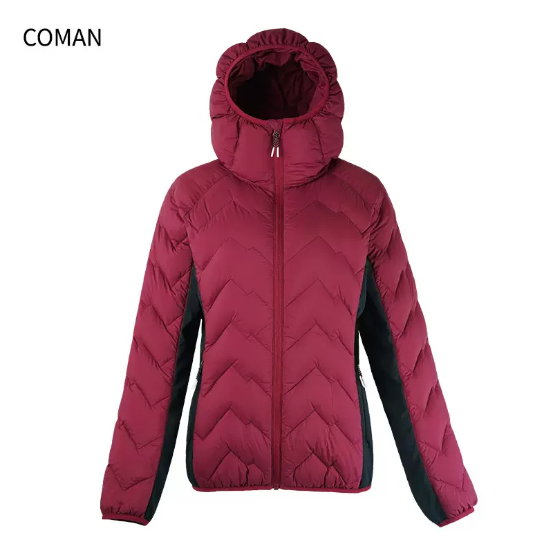 现货2026年轻薄款羽绒服撞色拼接运动户外休闲连帽外贸羽绒服女