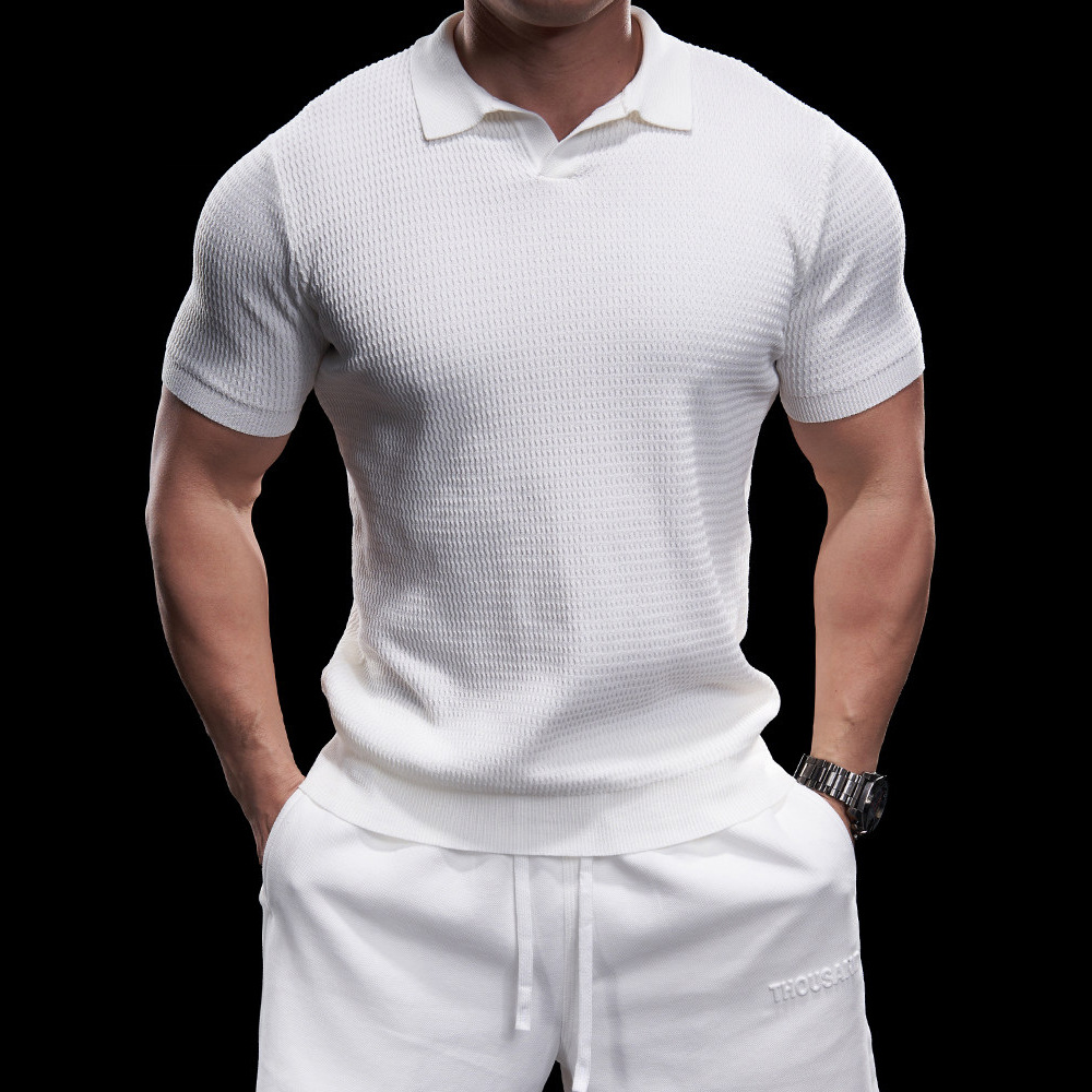 Polo camiseta de punto camiseta de manga corta camiseta hombre gaviota cuello V textural viejo dinero viento hielo seda fábrica transfronteriza al por mayor