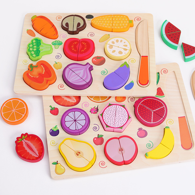 Las verduras y las frutas de madera de los niños cortadas para ver los juguetes físicos del rompecabezas 2-3 años de edad casa de juego femenina educación temprana material didáctico al por mayor