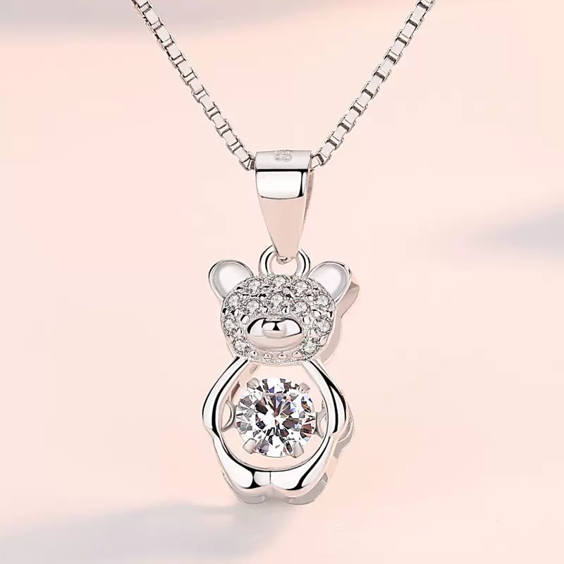 银小熊项链女韩版简约学生森系锁骨链跳动的心吊坠跳动的心