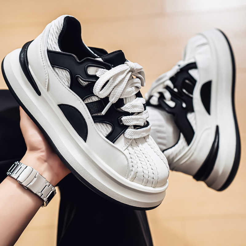 Spring and Summer Student White Sneakers with Thick Soles and Height-Increasing Features, Men's Breathable Mesh Shell-Toe Super Popular Casual Sneakers Spring and Summer Student White Sneakers with Thick Soles and Height-Increasing Features, Men's Breathable Mesh Shell-Toe Super Popular Casual Sneakers