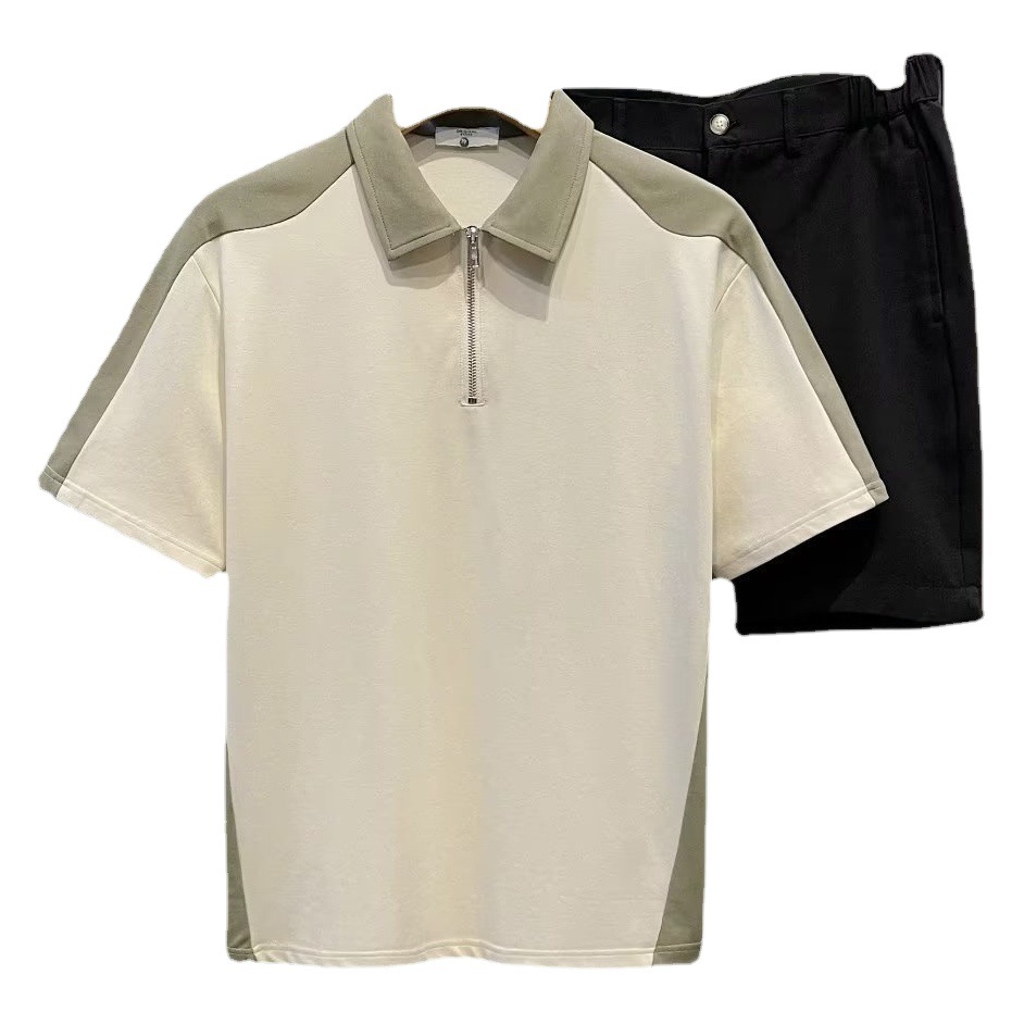 2023 nuevo color a juego suelta media cremallera manga corta superior de los hombres del verano casual estilo británico Polo Top ropa