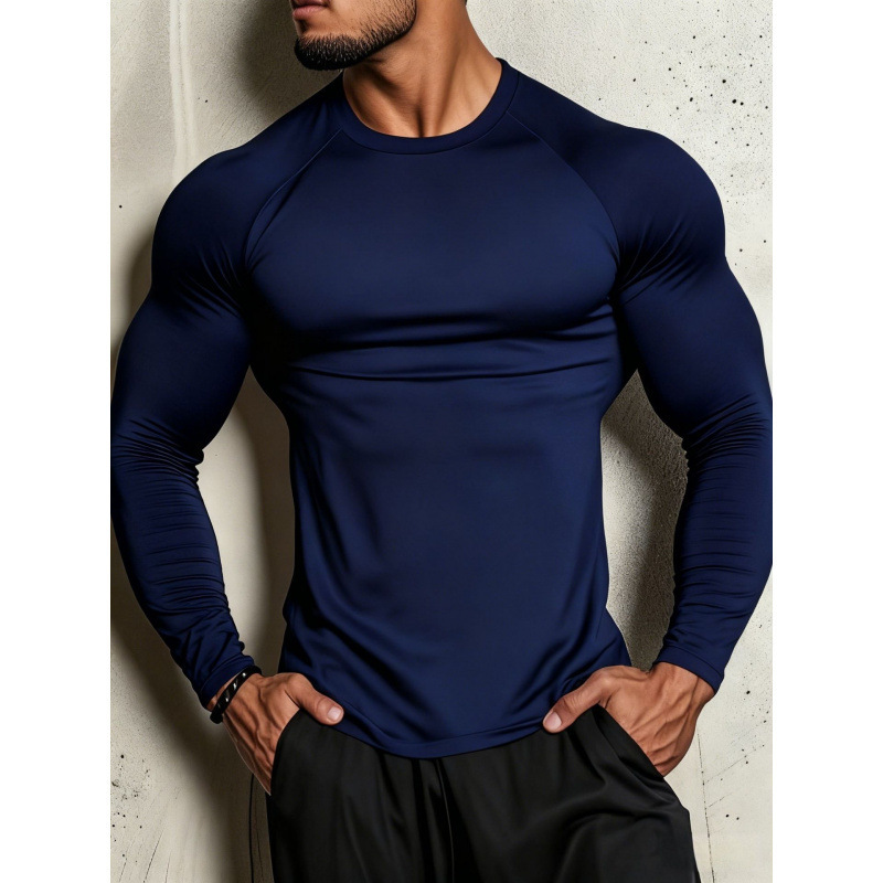 European Size Cross-Border Men's Compression Shirt: High-Elastic Quick-Dry Casual Long-Sleeve T-Shirt, Sports Fitness Top for Shaping