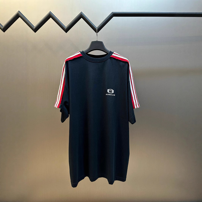 25ss high version B summer new men's and women's lovers knitted striped stitching letters embroidered short sleeve T-shirt